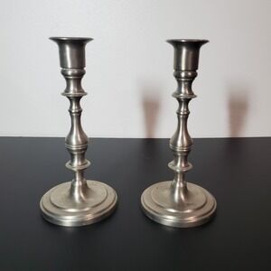 Pair of 2 BALDWIN 7" Tall Brushed Nickel Taper Candle Holders Made in‎ USA